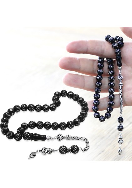 925 Ayar Gümüş Kral Zincir Püsküllü Gümüş Çift Zikzak Işlemeli Rus Oltu Tesbih fiyatları