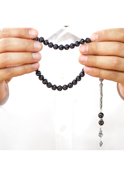 925 Ayar Gümüş Kral Zincir Püsküllü Gümüş Çift Zikzak Işlemeli Rus Oltu Tesbih modelleri