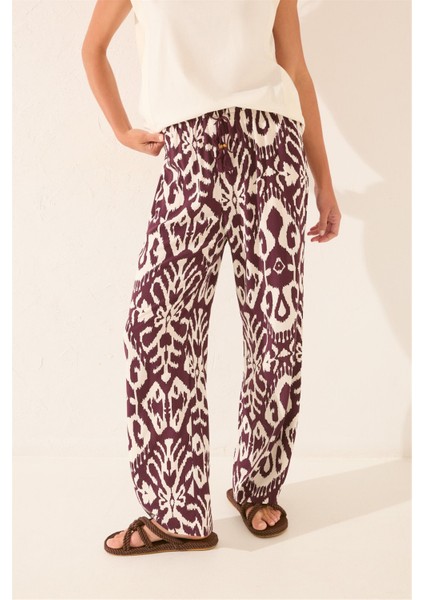 Bel Lastikli Çiçek Desenli Uzun Pijama Altı