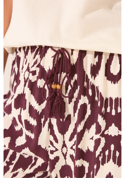 Bel Lastikli Çiçek Desenli Uzun Pijama Altı modelleri