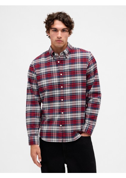 Erkek Mavi Kareli Oxford Gömlek