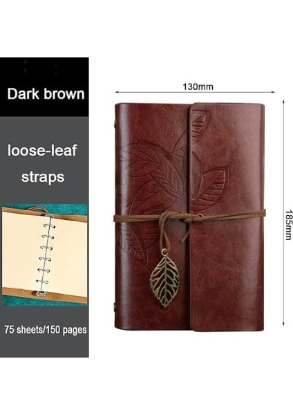 Yaprak Baskılı Deri Kapaklı Günlük Not Defteri Özel Tasarım Hediyelik Kahverengi