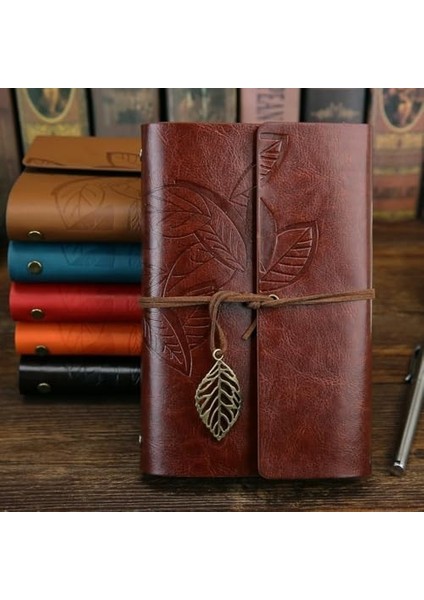 Yaprak Baskılı Deri Kapaklı Günlük Not Defteri Özel Tasarım Hediyelik Kahverengi fiyatları
