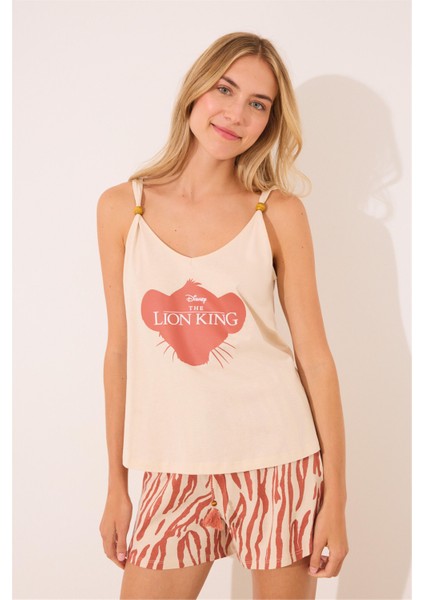 Lion King Baskılı Askılı Şortlu Pijama Takımı