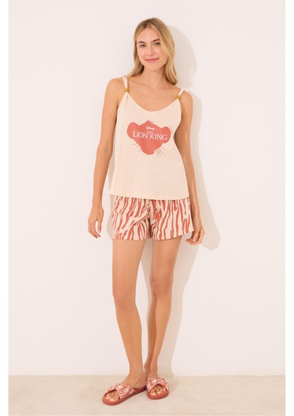 Lion King Baskılı Askılı Şortlu Pijama Takımı modelleri