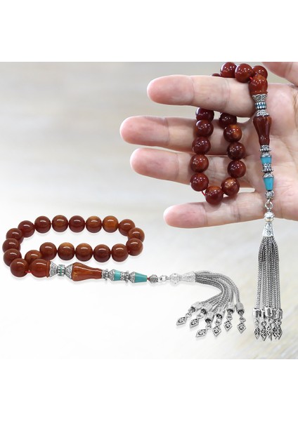 Kararmaz Metal Püsküllü Alpaka Nakkaş Imameli Sıkma Kehribar Efe Tesbih Vişne Rengi Küre Kesim fiyatları