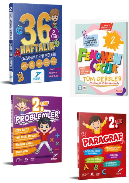2. Sınıf 36 Haftalık Denemeler+F.ç Tüm Dersler Soru Bankası+Problemler Sb+Paragraf Sb Seti(4 Kitap)