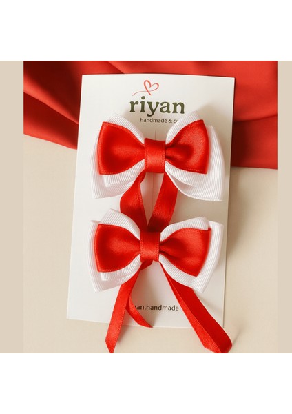 Kırmızı Beyaz Bayram Fiyonk Toka – 2’li Set | El Yapımı Saç Aksesuarı | 23 Nisan – 29 Ekim Öze