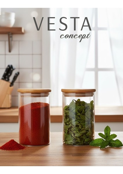 Bambu Kapaklı Cam Kavanoz Ikili Set – Vakumlu, Sızdırmaz Kapaklı – Baharatlık ve Erzak Saklama Kabı