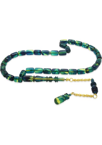 Altın Rengi 925 Ayar Gümüş Püskül Imamesı Usta Işçilikli Kapsül Kesim Sarı Mavi Yeşil Katalin Tesbih