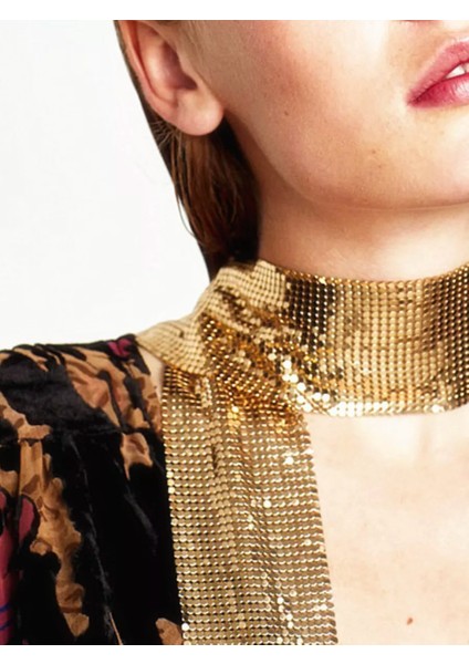 Flar Taşlı Zincir Taşlı Metalik Şık Uzun Choker Yaka Aksesuar – Parti & Gece Kombin Tamamlayıcı indirimleri