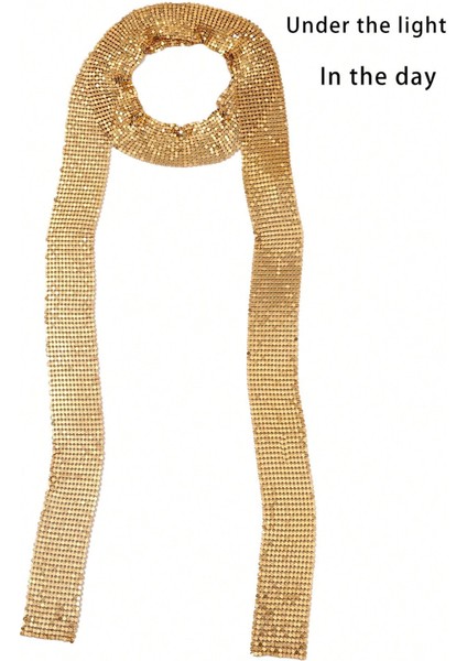 Flar Taşlı Zincir Taşlı Metalik Şık Uzun Choker Yaka Aksesuar – Parti & Gece Kombin Tamamlayıcı