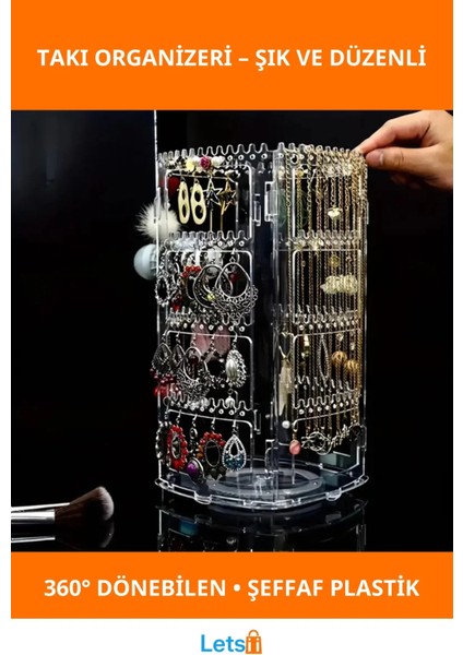 360° Dönebilen Şeffaf Takı Organizeri 30 cm Yükseklik