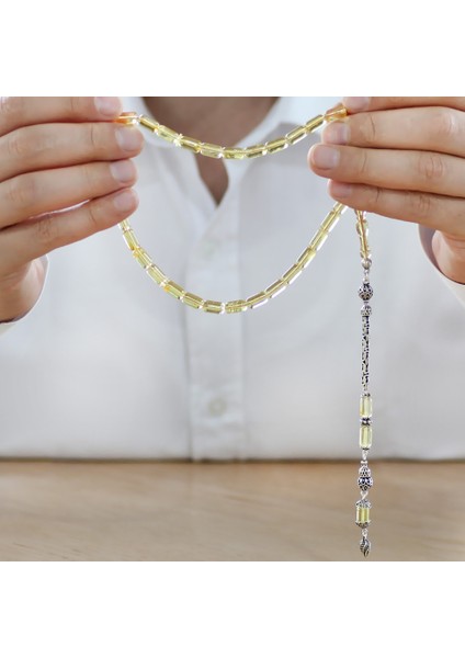 925 Ayar Gümüş Kral Zincir Püsküllü Kapsül Kesim Ihlamur Sarı Doğal Damla Kehribar Tesbih modelleri