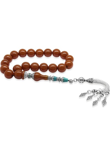 Kararmaz Metal Püsküllü Alpaka Nakkaş Imameli Turuncu Sıkma Kehribar Efe Tesbih Küre Kesim