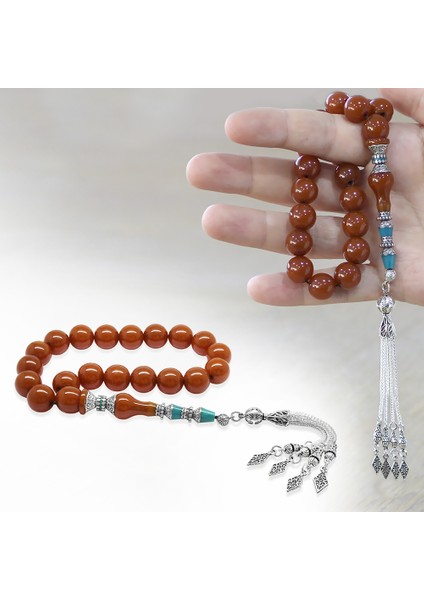 Kararmaz Metal Püsküllü Alpaka Nakkaş Imameli Turuncu Sıkma Kehribar Efe Tesbih Küre Kesim fiyatları