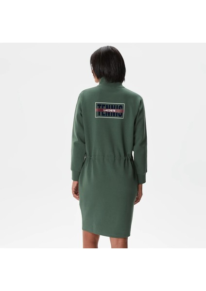 Kadın Loose Fit Uzun Kollu Dik Yaka Baskılı Yeşil Elbise fiyatları