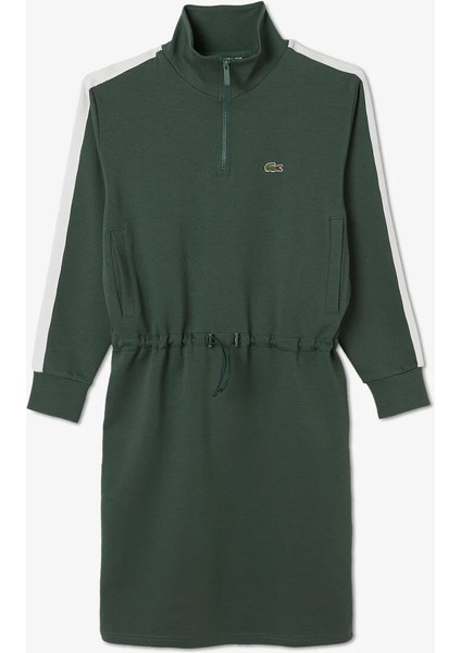 Kadın Loose Fit Uzun Kollu Dik Yaka Baskılı Yeşil Elbise modelleri