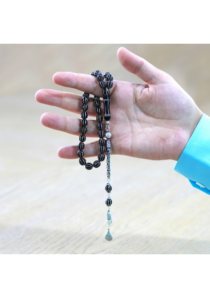 925 Ayar Gümüş Kral Zincir Püsküllü Gümüş 10 Lu Karpuz Yarma Küre Kesim Erzurum Oltu Taşı Tesbih fırsatları