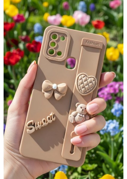 Samsung Galaxy A21S Uyumlu Kılıf Kahverengi Renk 3D Figürlü Darbe Emici Yumuşak Silikon Kapak