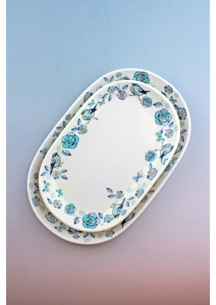 Mavi Kuş 2 Boy Porselen Kayık Tabak