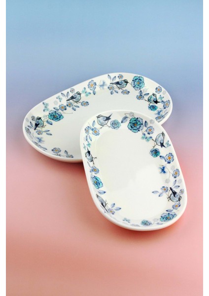 Mavi Kuş 2 Boy Porselen Kayık Tabak fiyatları