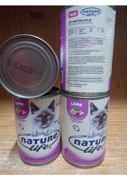 Naturelife Kuzu Etli Ezme Kedi Konservesi 400GR x 12 Adet