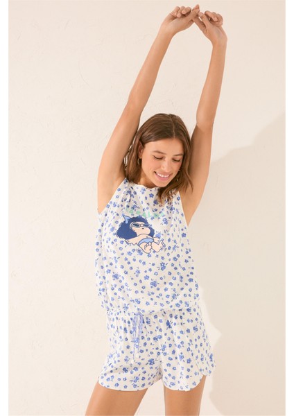 Malfada Baskılı Kolsuz Şortlu Pijama Takımı