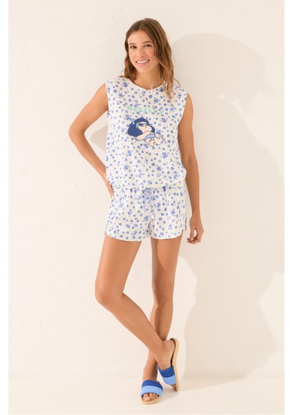 Malfada Baskılı Kolsuz Şortlu Pijama Takımı modelleri