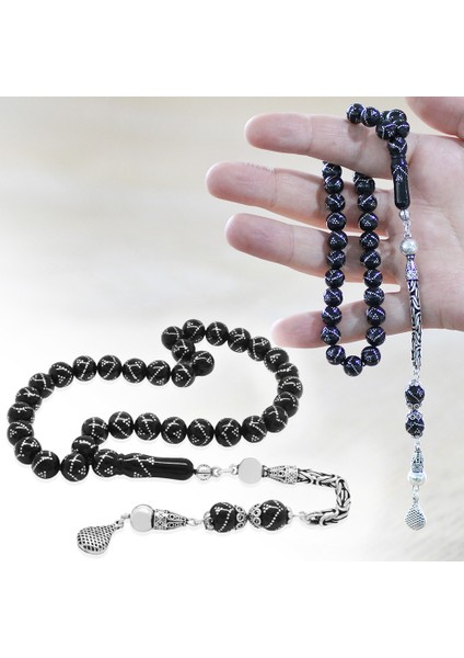 925 Ayar Gümüş Kral Zincir Püsküllü Gümüş Piramit Işlemeli Küre Kesim Erzurum Oltu Taşı Tesbih fiyatları