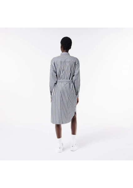 Kadın Regular Fit Uzun Kollu Gömlek Yaka Çizgili Beyaz Elbise fiyatları