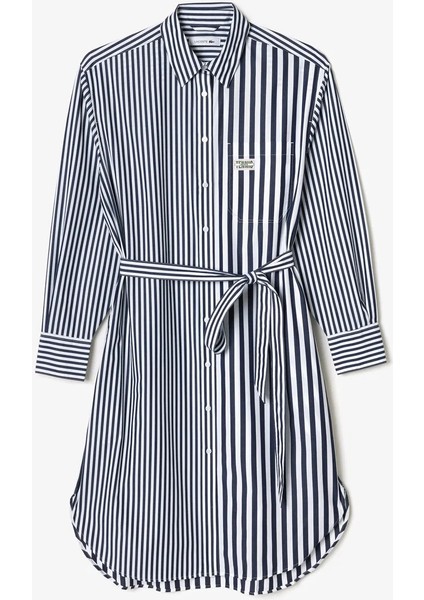 Kadın Regular Fit Uzun Kollu Gömlek Yaka Çizgili Beyaz Elbise modelleri