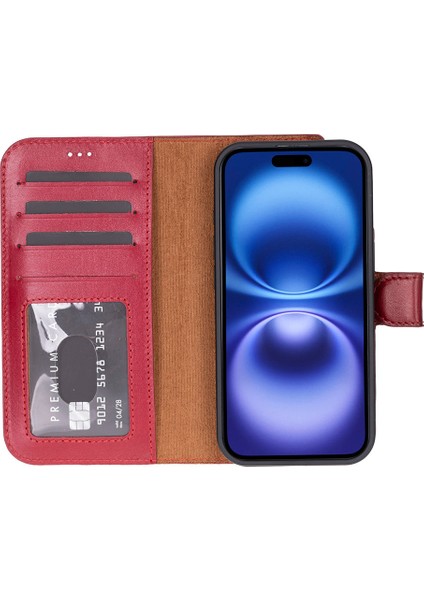 iPhone 17 Çıkarılabilir Deri Cüzdan Kılıf -Kırmızı