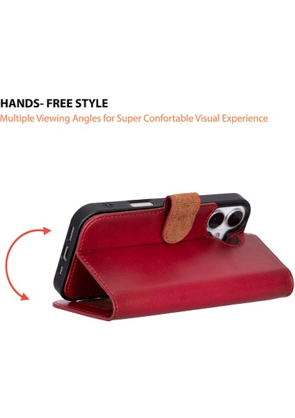 iPhone 17 Çıkarılabilir Deri Cüzdan Kılıf -Kırmızı