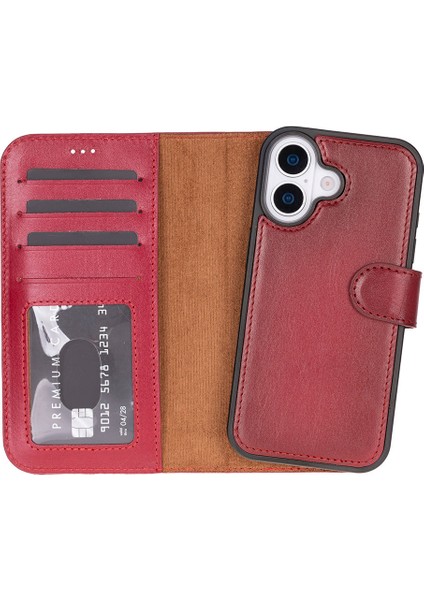 iPhone 17 Çıkarılabilir Deri Cüzdan Kılıf -Kırmızı
