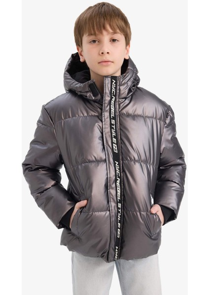 Erkek Çocuk Su İtici Kapüşonlu Polar Astarlı Şişme Mont C5524A825WN