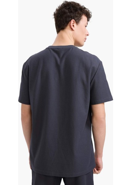 %100 Pamuk Regular Fit Bisiklet Yaka Kısa Kollu Ağır Kumaş Tişört E2589AX25SM
