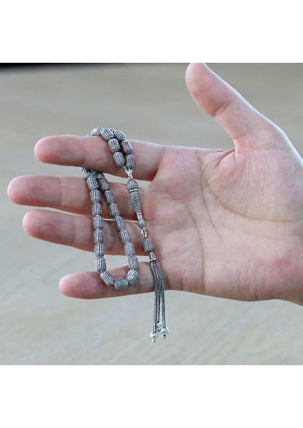 3 Lü Kamçı Top Püsküllü Telkari Tasarım Kapsül Kesim Eskitme Renk 925 Ayar Gümüş Tesbih fırsatları