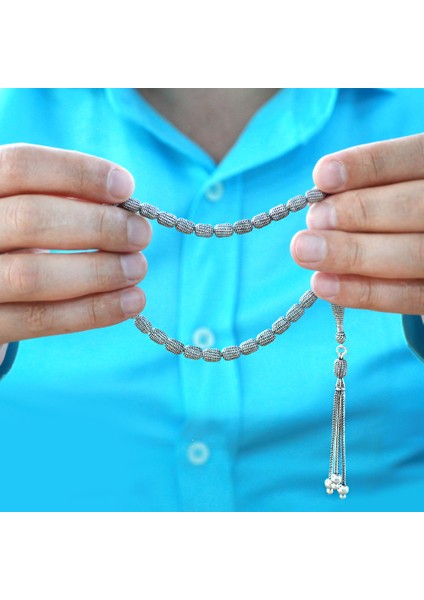 3 Lü Kamçı Top Püsküllü Telkari Tasarım Kapsül Kesim Eskitme Renk 925 Ayar Gümüş Tesbih indirimleri