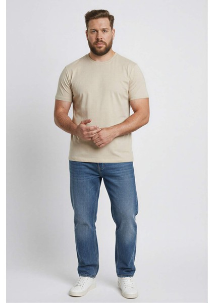 %100 Pamuk Regular Fit Bisiklet Yaka Kısa Kollu Ağır Kumaş Tişört E2589AX25SM