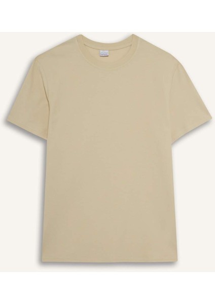 %100 Pamuk Regular Fit Bisiklet Yaka Kısa Kollu Ağır Kumaş Tişört E2589AX25SM