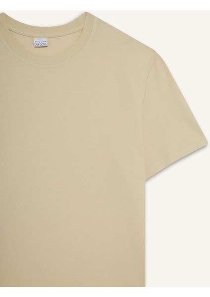 %100 Pamuk Regular Fit Bisiklet Yaka Kısa Kollu Ağır Kumaş Tişört E2589AX25SM