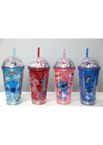 Sevimli Stitch Işıklı Pipetli Pullu Suluk & Bardak 400 ml ALK3146