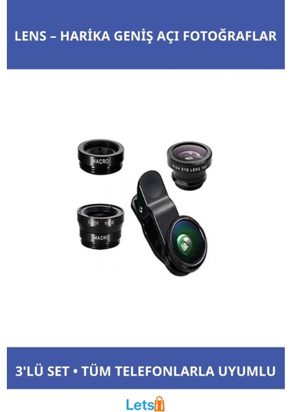 3'lü Balık Gözü Geniş Açı Lens Seti