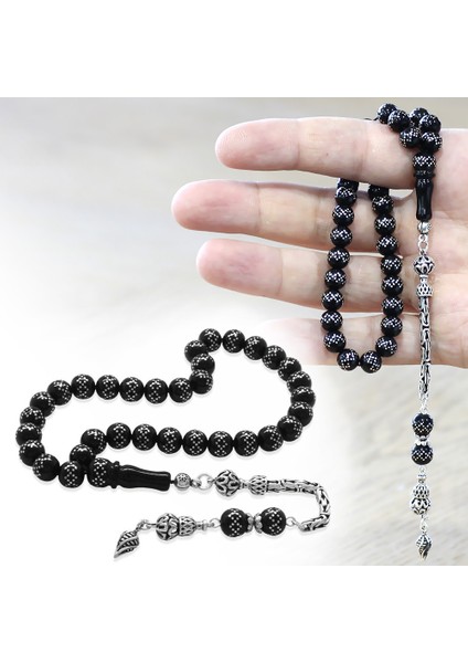 925 Ayar Gümüş Kral Zincir Püsküllü Gümüş Işlemeli Rus Oltu Tesbih fiyatları