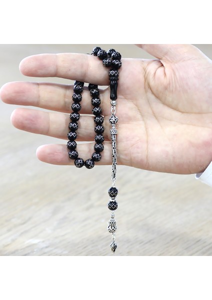 925 Ayar Gümüş Kral Zincir Püsküllü Gümüş Işlemeli Rus Oltu Tesbih modelleri