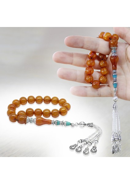 Kararmaz Metal Püsküllü Alpaka Nakkaş Imameli Sıkma Kehribar Efe Tesbih Bal Rengi Küre Kesim fiyatları