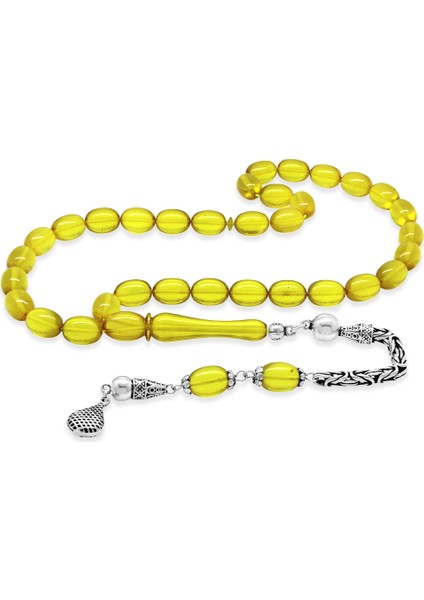 925 Ayar Gümüş Kral Zincir Püsküllü Sülün Imame Beyzi Kesim Sarı Katalin Tesbih