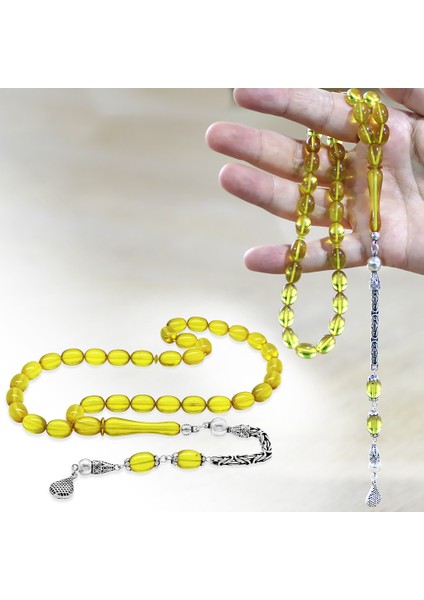 925 Ayar Gümüş Kral Zincir Püsküllü Sülün Imame Beyzi Kesim Sarı Katalin Tesbih fiyatları