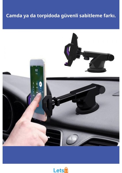 Teleskopik Çok Fonksiyonlu Araç Telefon Tutucu 360° Döner Vantuzlu fiyatları